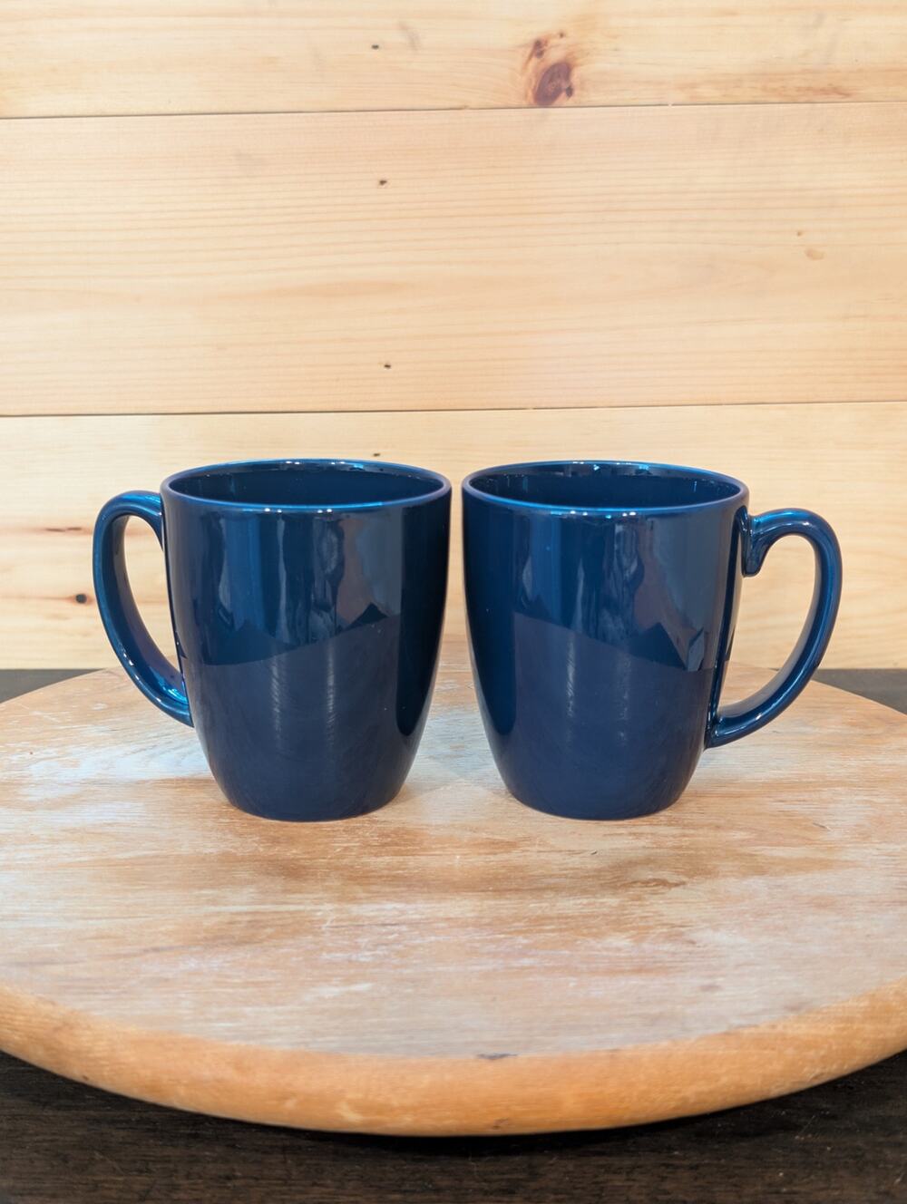 Set of 2 Corelle Stoneware Navy Blue Coffee Mugs - 4" - USA
